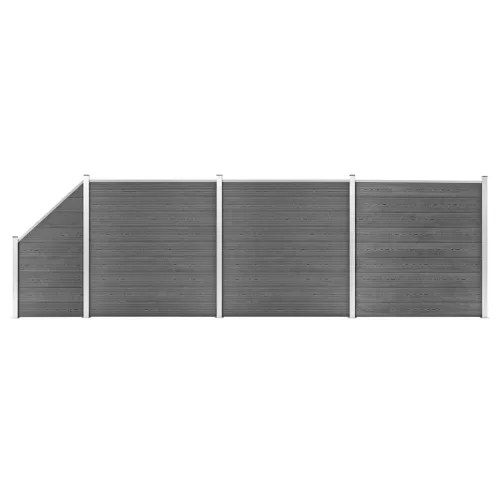  3 négyszögletes és 1 ferde szürke WPC kerítéselem 619 x 186 cm