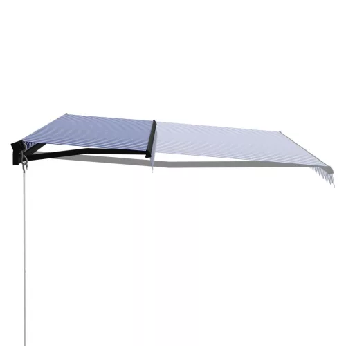  kék és fehér kézzel kihúzható napellenző 450 x 300 cm