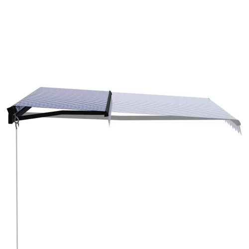  kék és fehér kézzel kihúzható LED-es napellenző 300 x 250 cm