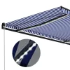 kék és fehér kézzel kihúzható LED-es napellenző 300 x 250 cm