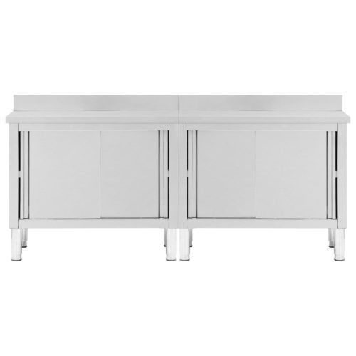  2db rozsdamentes acél munkaasztal tolóajtókkal 200x50x(95-97)cm