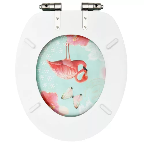  2 db flamingómintás MDF WC-ülőke finoman záródó fedéllel