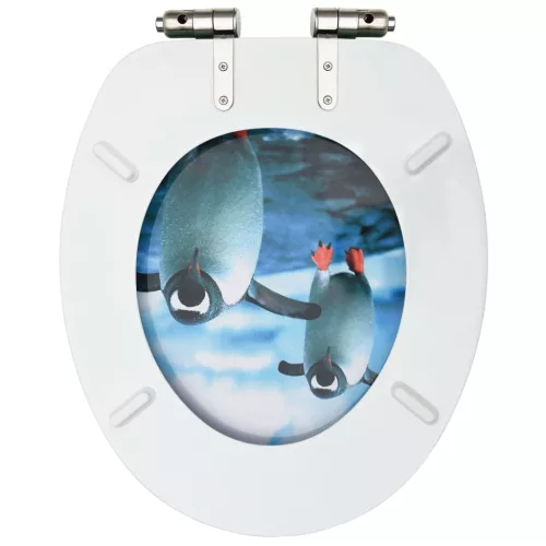  2 db pingvinmintás MDF WC-ülőke finoman záródó fedéllel
