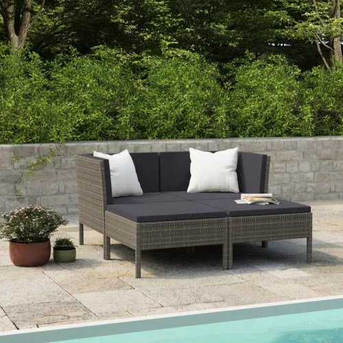  4 részes szürke polyrattan kerti bútorszett párnákkal