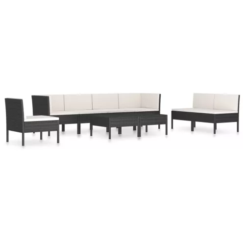  9 részes fekete polyrattan kerti bútorszett párnákkal