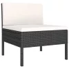  9 részes fekete polyrattan kerti bútorszett párnákkal
