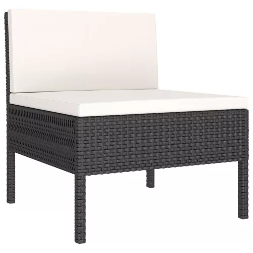  9 részes fekete polyrattan kerti bútorszett párnákkal