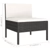  9 részes fekete polyrattan kerti bútorszett párnákkal