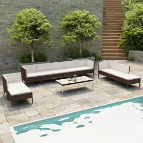  10 részes barna polyrattan kerti bútorszett párnákkal