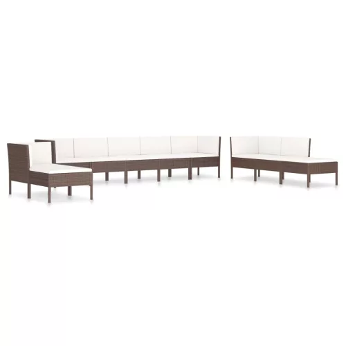  10 részes barna polyrattan kerti bútorszett párnákkal