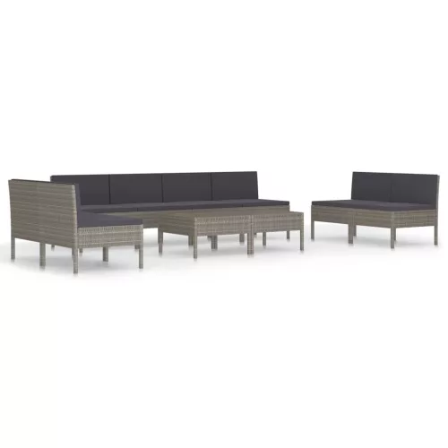  10 részes szürke polyrattan kerti bútorszett párnákkal