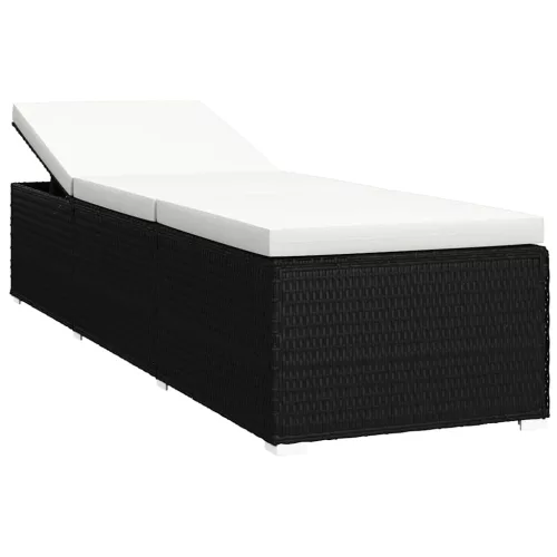  3 részes fekete polyrattan kerti napozóágy szett asztallal