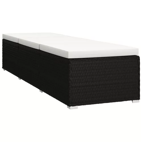  3 részes fekete polyrattan kerti napozóágy szett asztallal