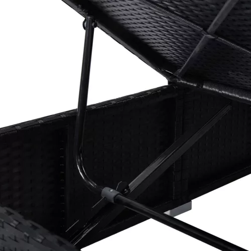  3 részes fekete polyrattan kerti napozóágy szett asztallal