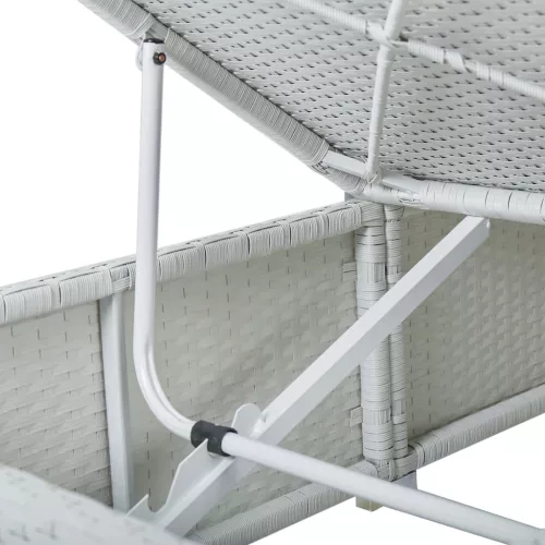  3 részes fehér polyrattan kerti napozóágy szett asztallal