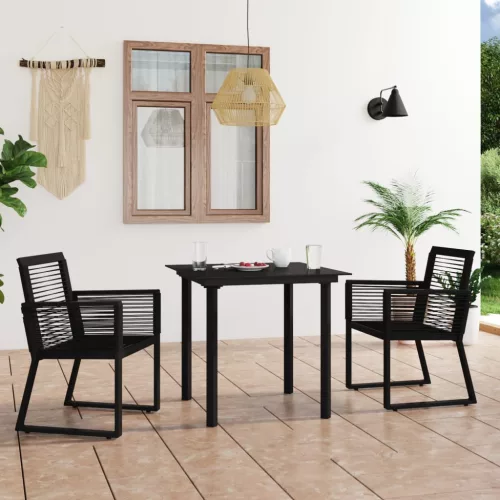  3 részes fekete PVC rattan kültéri étkezőgarnitúra