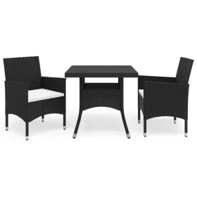    3 részes fekete polyrattan és üveg kerti étkezőgarnitúra