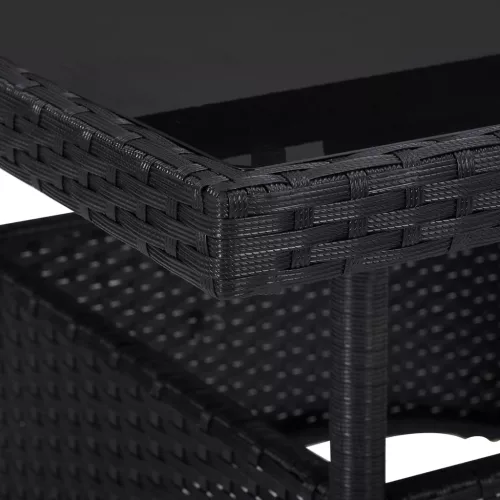  3 részes fekete polyrattan és üveg kerti étkezőgarnitúra