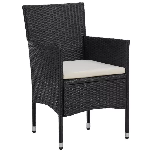  3 részes fekete polyrattan és üveg kerti étkezőgarnitúra