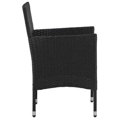  3 részes fekete polyrattan és üveg kerti étkezőgarnitúra