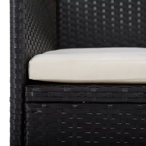  3 részes fekete polyrattan és üveg kerti étkezőgarnitúra