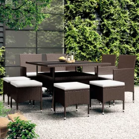  9 részes barna polyrattan kerti étkezőgarnitúra