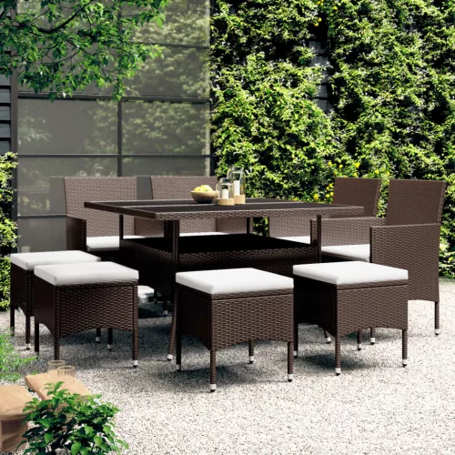  9 részes barna polyrattan kerti étkezőgarnitúra