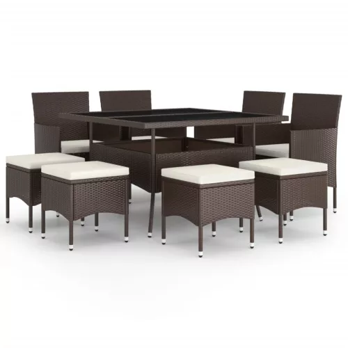  9 részes barna polyrattan kerti étkezőgarnitúra