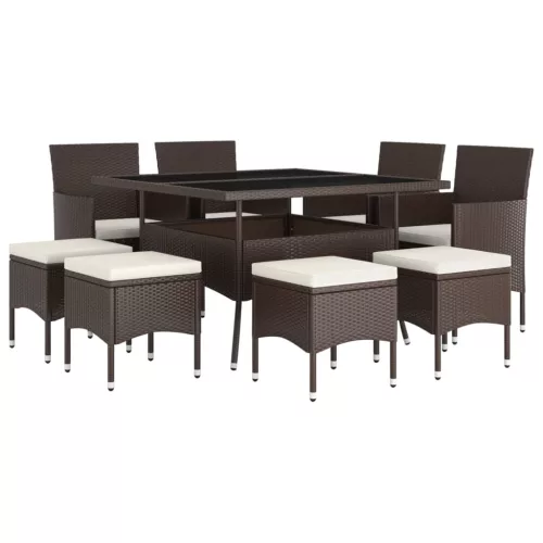  9 részes barna polyrattan kerti étkezőgarnitúra