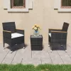  3 részes fekete polyrattan és edzett üveg bisztrószett