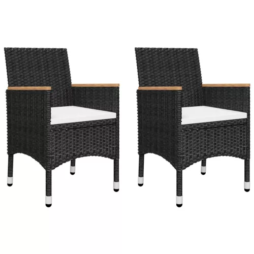  3 részes fekete polyrattan és edzett üveg bisztrószett