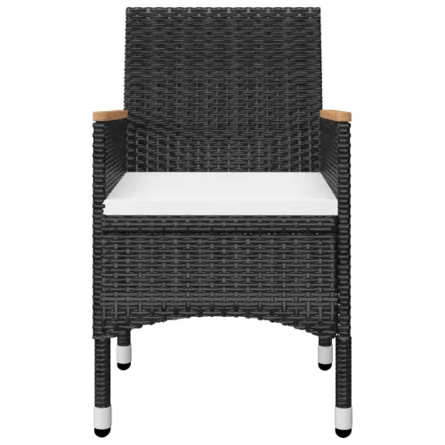  3 részes fekete polyrattan és edzett üveg bisztrószett