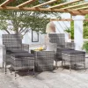  5 részes szürke polyrattan és edzett üveg kerti bisztrószett