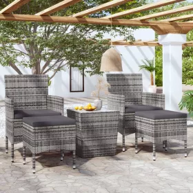    5 részes szürke polyrattan és edzett üveg kerti bisztrószett