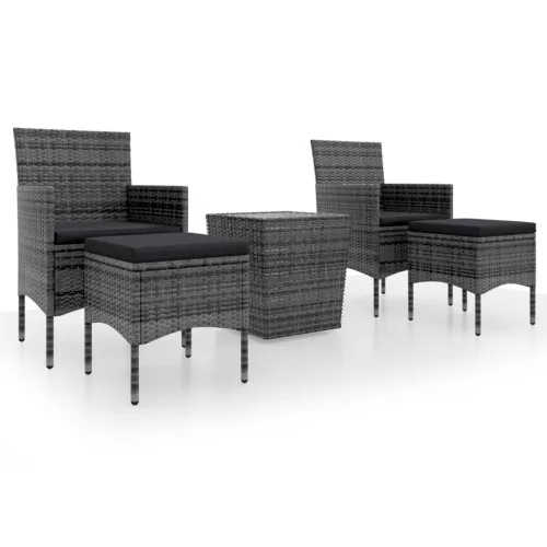  5 részes szürke polyrattan és edzett üveg kerti bisztrószett