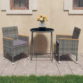    3 részes szürke polyrattan és edzett üveg kerti bisztrószett