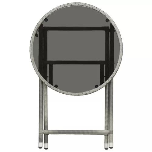  3 részes szürke polyrattan és edzett üveg kerti bisztrószett