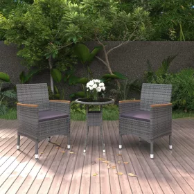  3 részes szürke polyrattan kerti étkezőgarnitúra