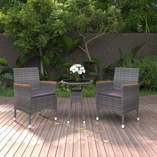  3 részes szürke polyrattan kerti étkezőgarnitúra
