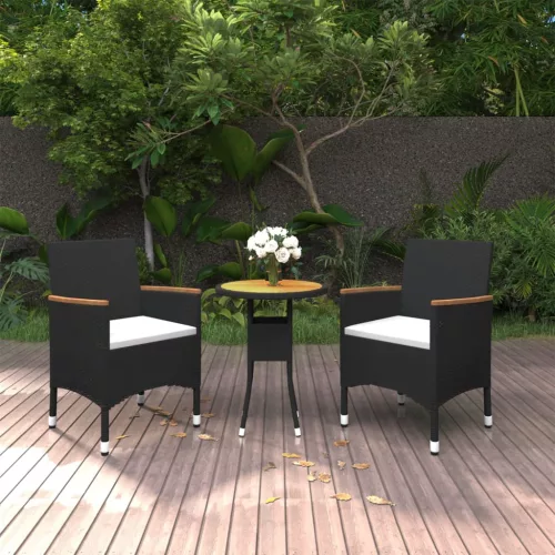  3 részes fekete polyrattan kerti étkezőgarnitúra