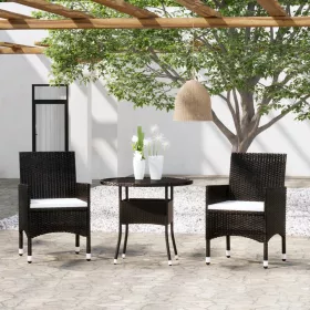  3 részes fekete polyrattan kerti étkezőgarnitúra