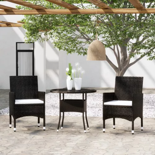  3 részes fekete polyrattan kerti étkezőgarnitúra