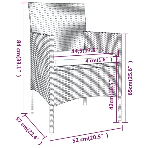  3 részes fekete polyrattan kerti étkezőgarnitúra