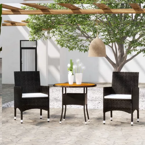  3 részes fekete polyrattan kerti étkezőgarnitúra