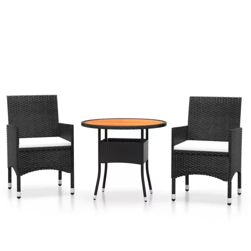  3 részes fekete polyrattan kerti étkezőgarnitúra
