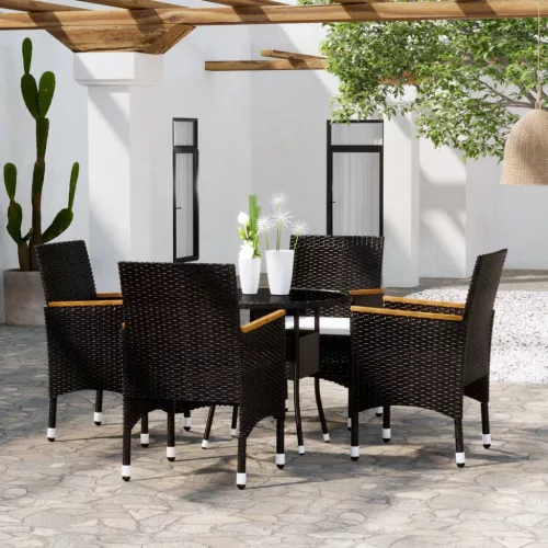  5 részes fekete polyrattan kerti étkezőgarnitúra