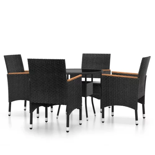  5 részes fekete polyrattan kerti étkezőgarnitúra