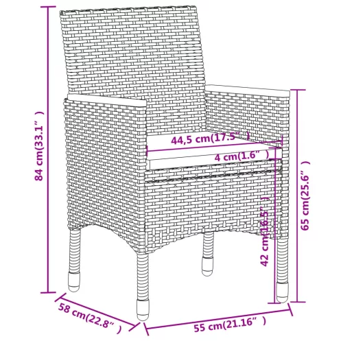  5 részes fekete polyrattan kerti étkezőgarnitúra