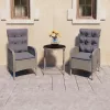  3 részes szürke polyrattan és üveg kerti bisztrószett