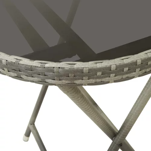  3 részes szürke polyrattan és üveg kerti bisztrószett